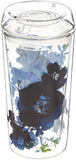 Bella Blue Double Walled Glass Tumbler w/Lid