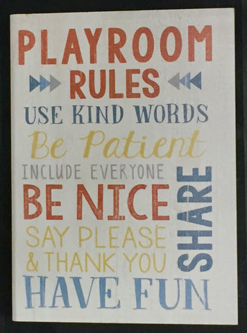 Playroom Rules Block Sign